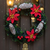 Christmas Wreath With Red Berries, Pine Garland, Corn, And Flowers