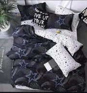 Complete duvet cover set with bedsheet and pillowcases for bedroom use.