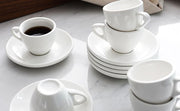 White ceramic cup and saucer set of six with 270 ml cups and matching saucers