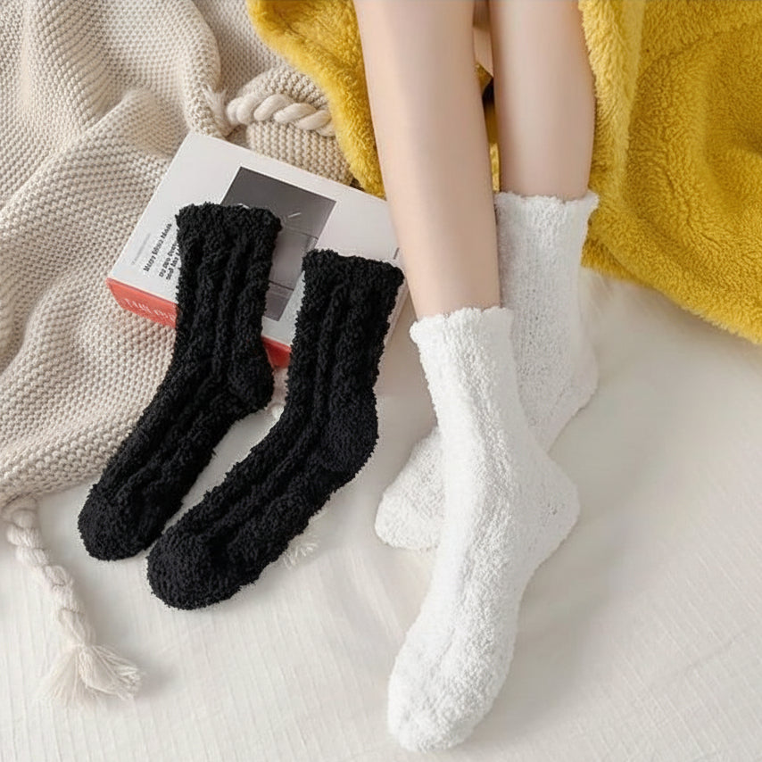 Women’s Socks, Winter Fleece Fuzzy Thick Warm Black White 