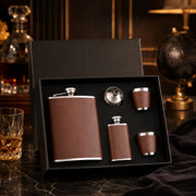 Leather-Covered Whiskey Flask Gift Set