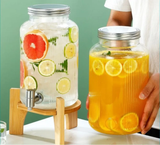 Ribbed Juice Dispenser with Bamboo Stand