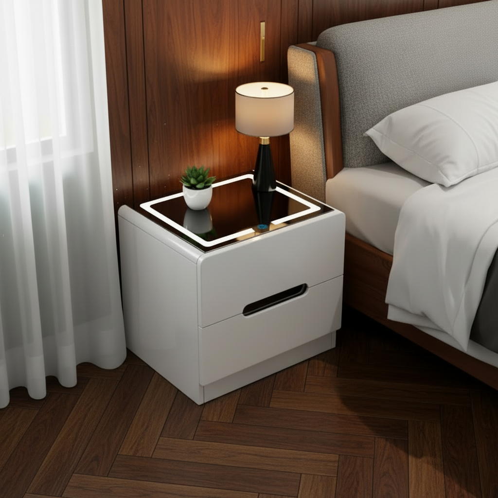 Wooden Bedside Cabinet With LED Light