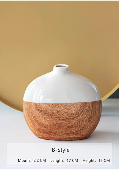 Wood Grain Ceramic Flower Vase Set