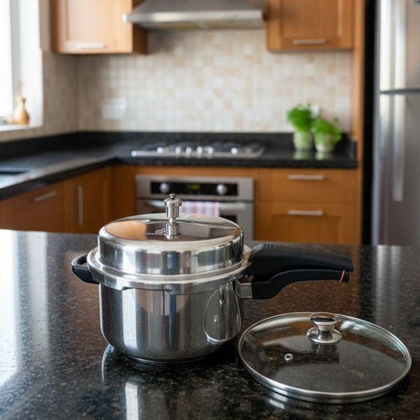 Freedom 8 litre pressure cooker with extra lid for fast and efficient cooking.