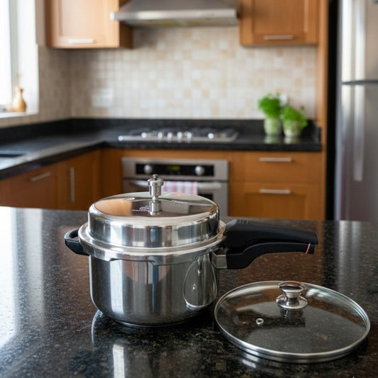 Freedom 8 litre pressure cooker with extra lid for fast and efficient cooking.