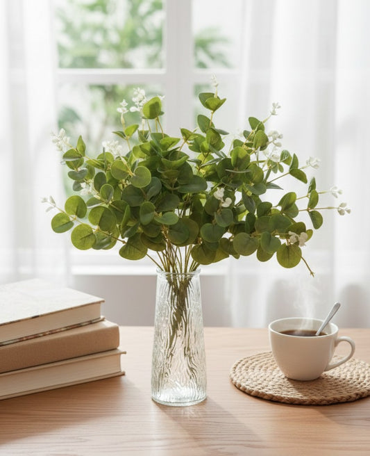 Glass Vase with Artificial Eucalyptus