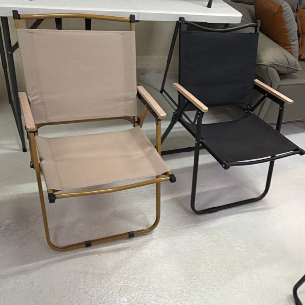 Portable Folding Camping Chair with Wooden Armrests