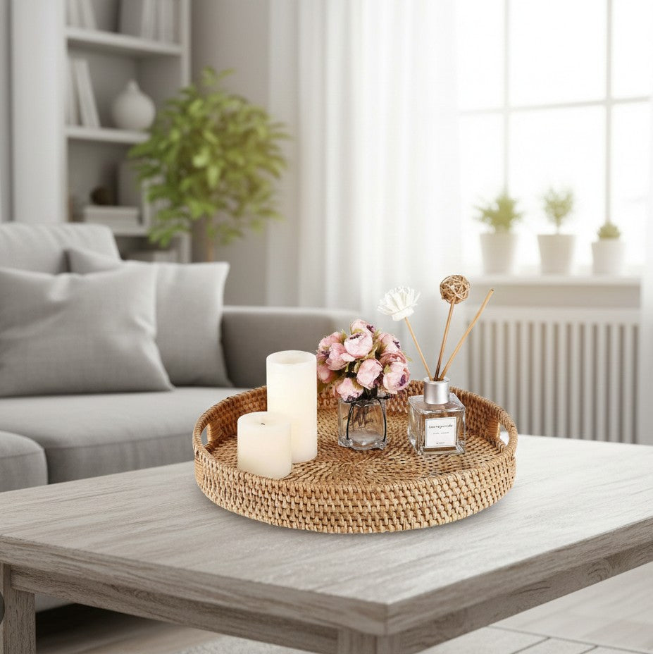 Round Rattan Serving Tray