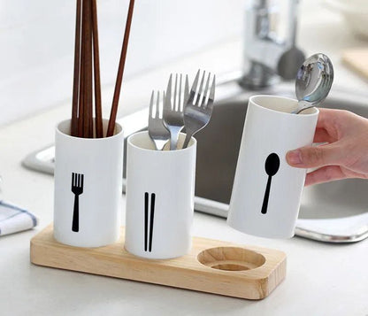 3 Piece Cutlery Organizer With Oak Base