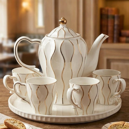 Gold White Ceramic Tea Set