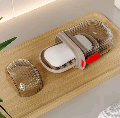 Portable travel soap holder with protective case for hygiene and convenience
