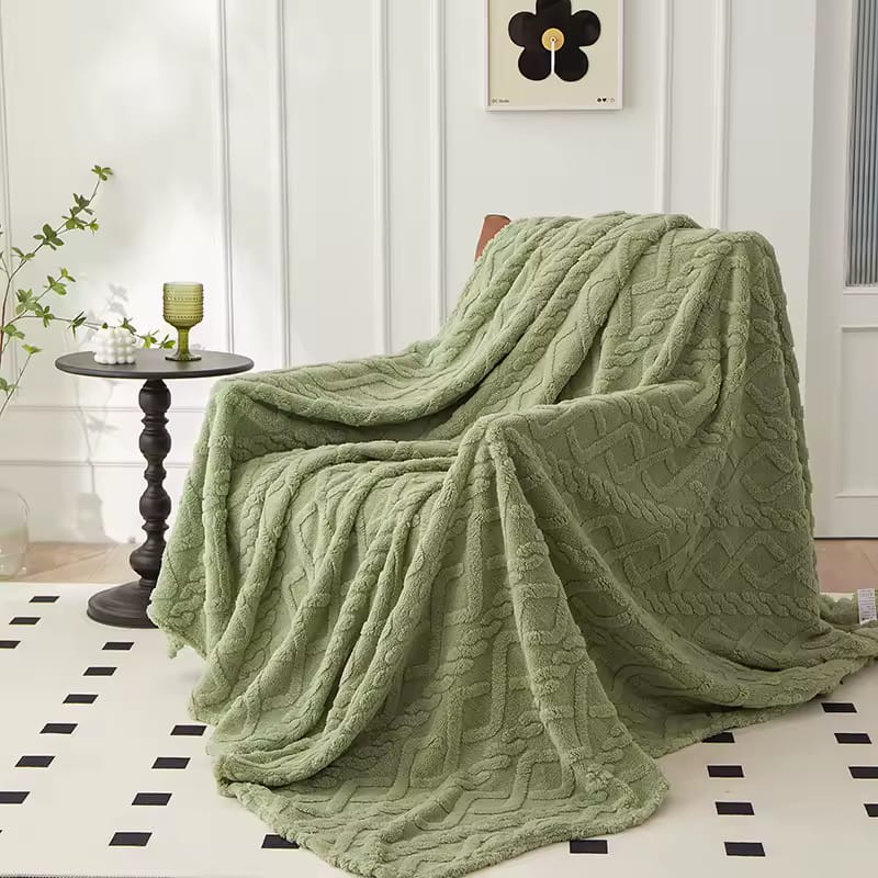 Soft monolayer fleece winter throw blanket for bedding and home use