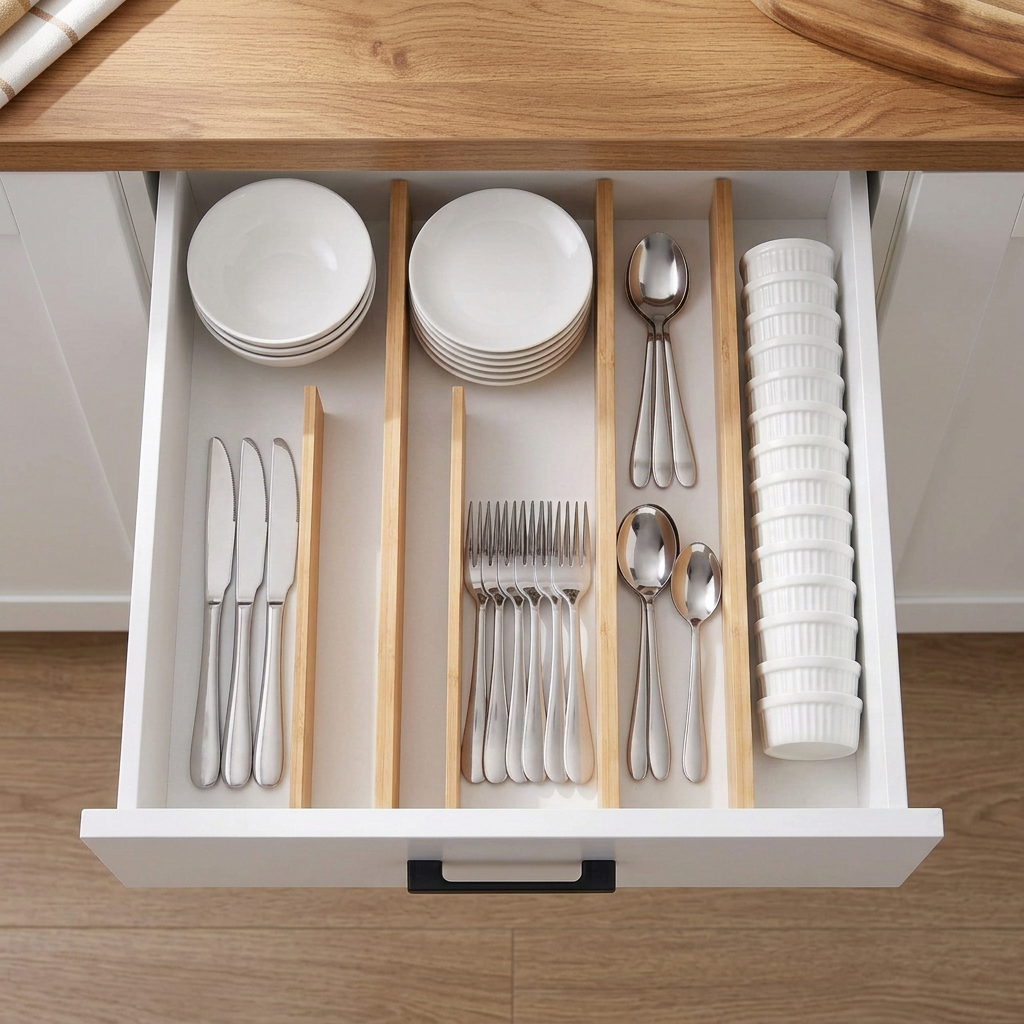 4 Piece Adjustable Bamboo Drawer Divider Set, 43–56cm