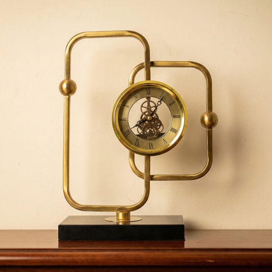 Dawood Lifestyle & Gadgets kes modern gold brass geometric skeleton desktop clock with black base and visible gear