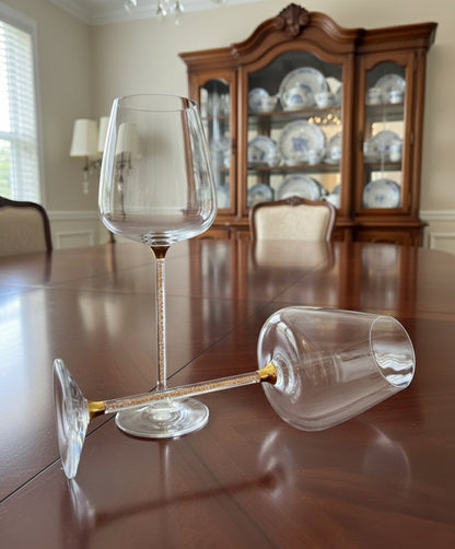 Burgundy crystal wine glasses, long stemmed diamond goblet, set of 2.