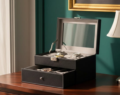 20-Slot Leather Watch Organizer with Lock