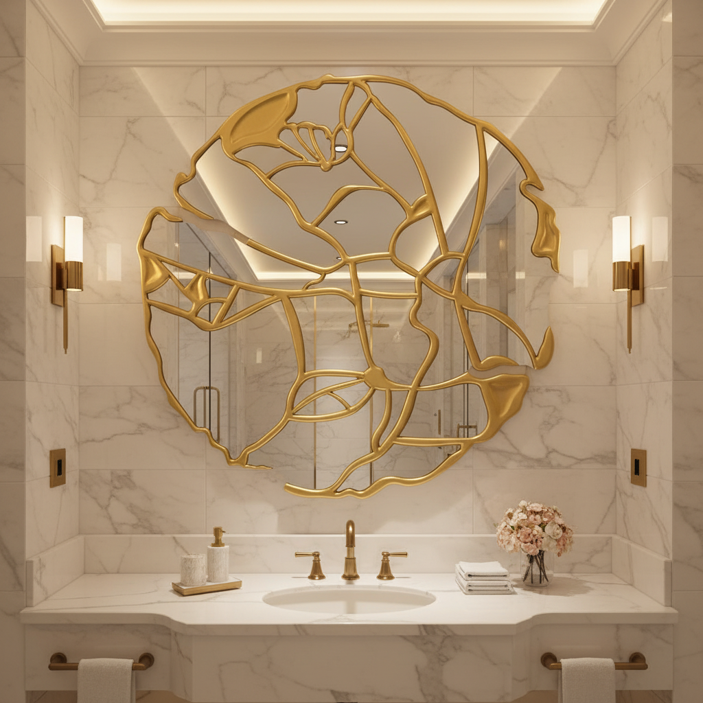 85cm Gold Abstract Wall Mirror