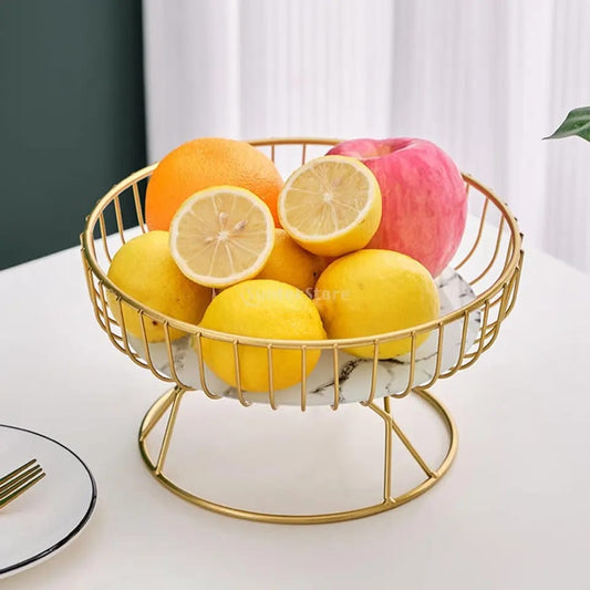 Fancy metallic fruit basket with white marble tray, size 27 × 13.5 cm
