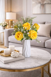 Artificial flower arrangement in a plastic vase for home or office décor