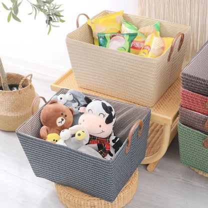 Handheld woven storage basket for laundry, clothing, toys, and household organization