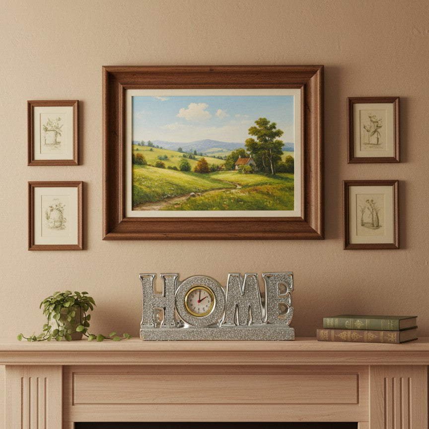 Glittery “HOME” Tabletop Clock Decor