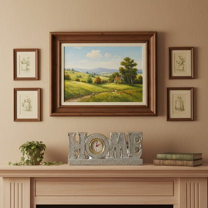 Glittery “HOME” Tabletop Clock Decor