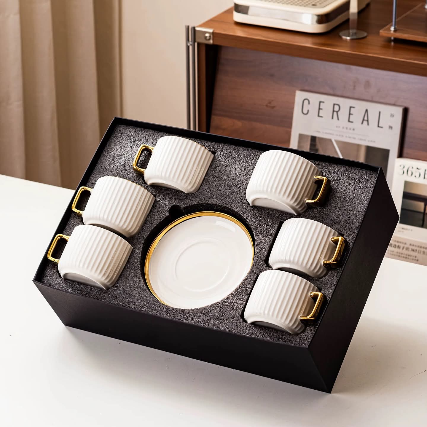 European Style Gold Edge Ceramic Coffee And Tea Cups Set