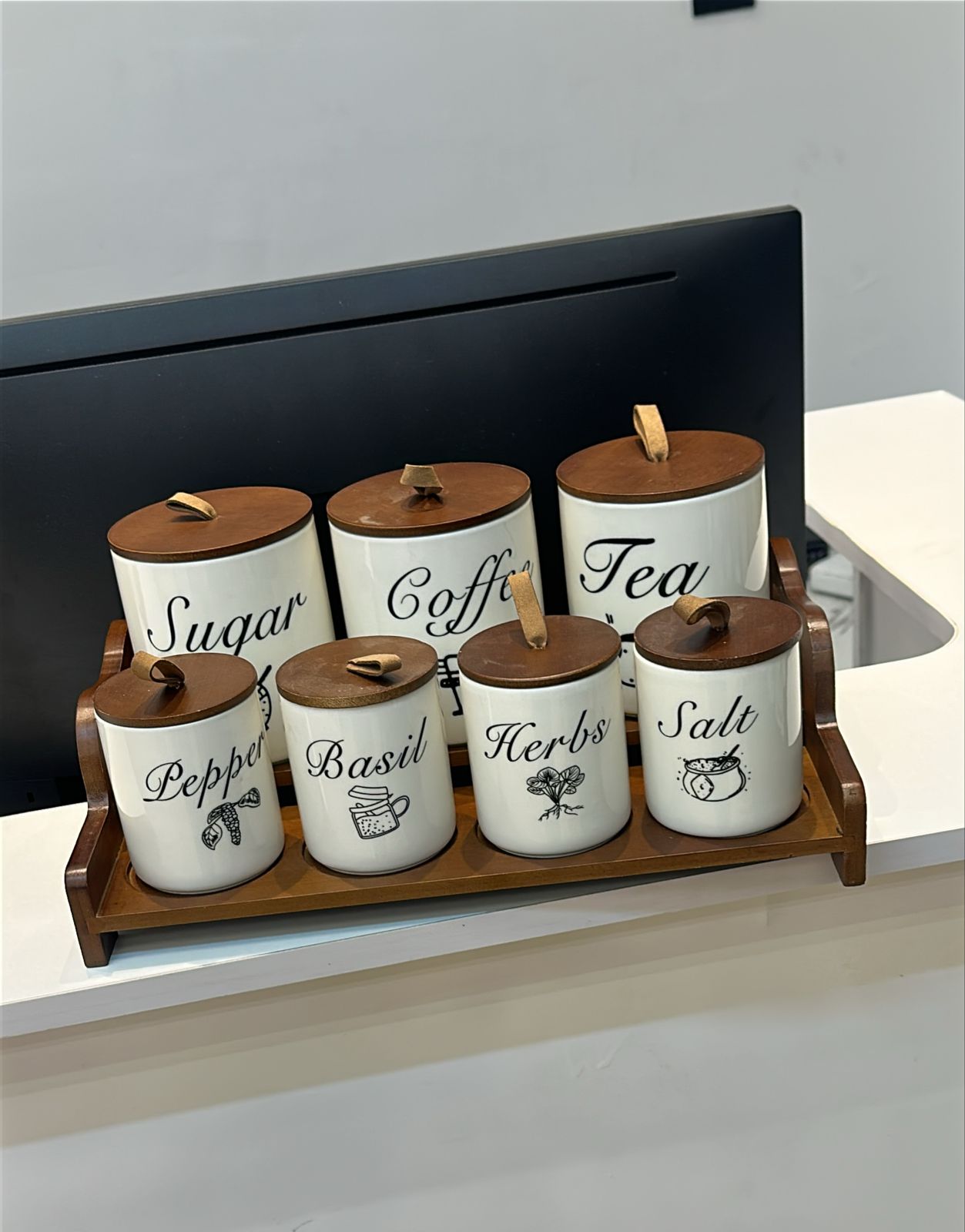 Luxury 8 Piece Ceramic Canister Set with Tray