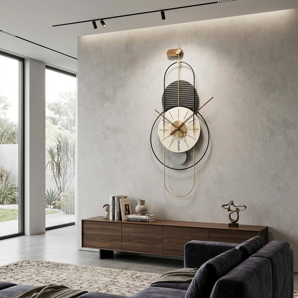 Geometric wall clock with gold accents for modern home and office décor