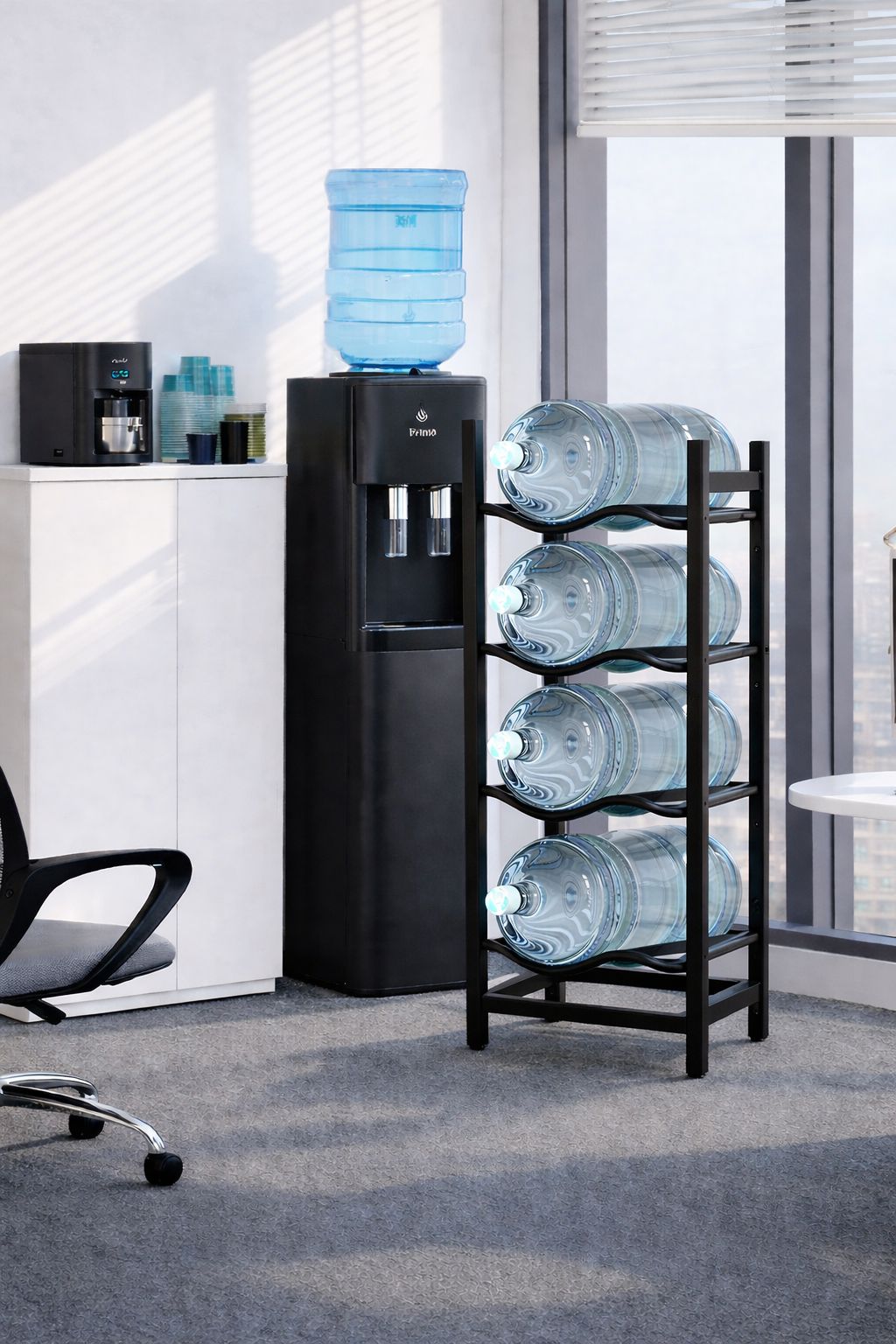 4 tier black water bottle holder rack made of rust proof heavy duty carbon steel