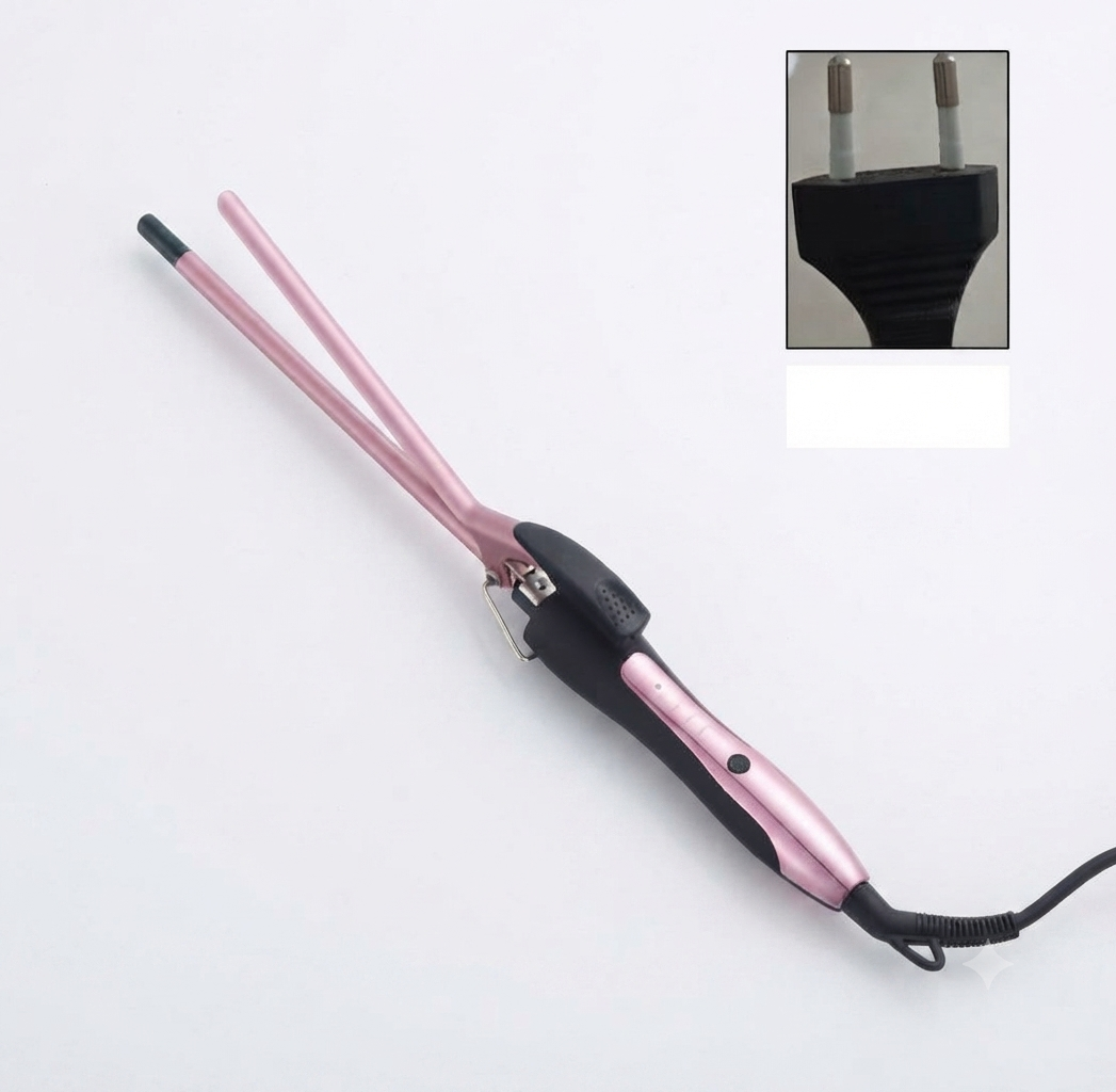 Electric ceramic hair curler with 9 temperature settings and European standard clip.
