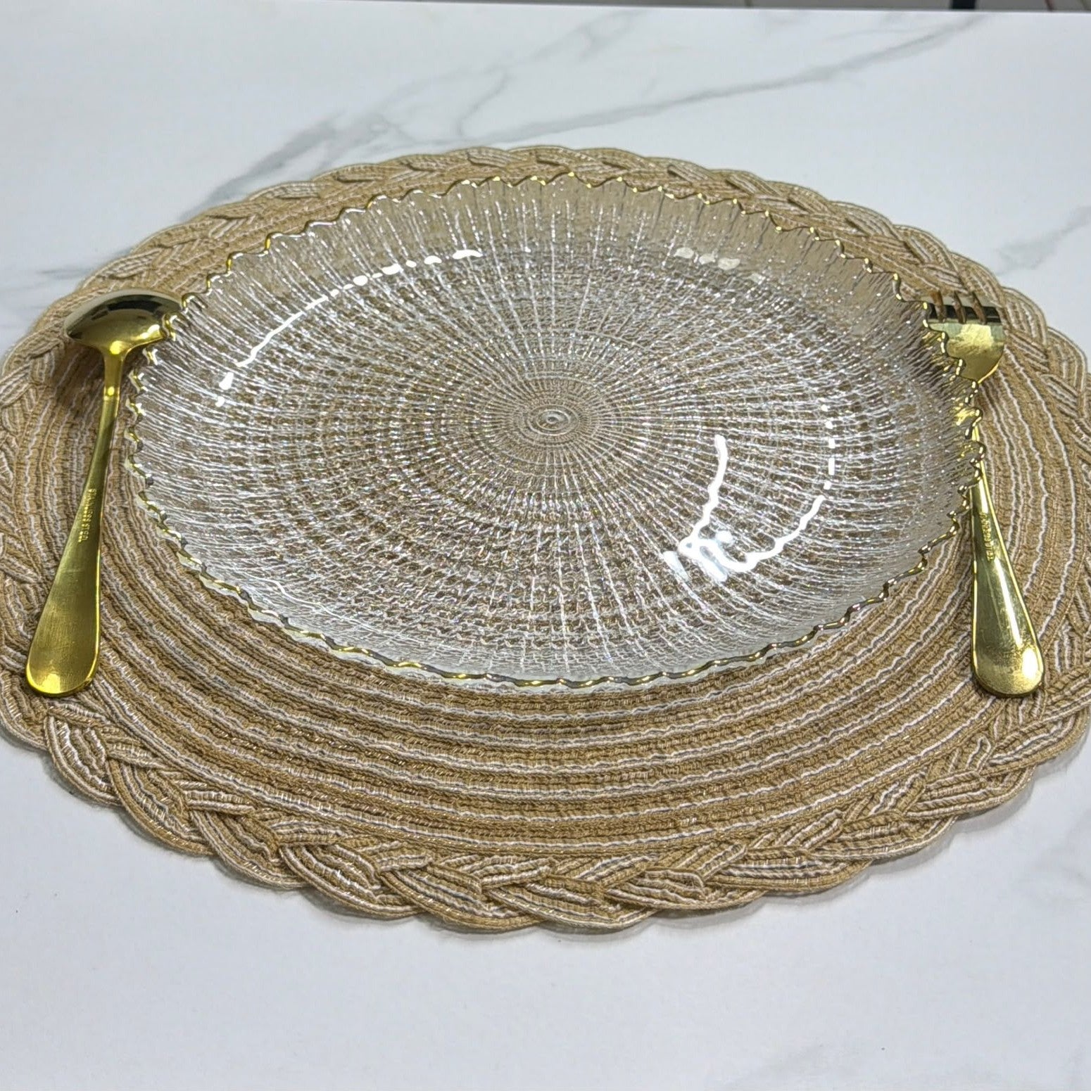 6Pcs Sunburst Textured Glass Plate Set