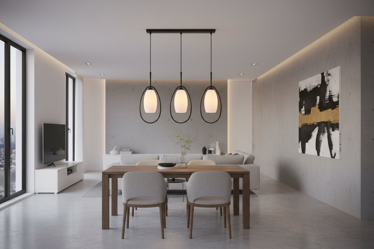 Black and white modern linear pendant light with 3 E27 holders for stylish indoor ceiling lighting
