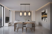 Black and white modern linear pendant light with 3 E27 holders for stylish indoor ceiling lighting
