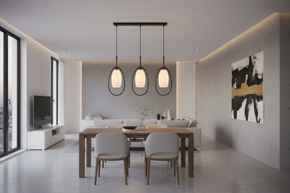 Black and white modern linear pendant light with 3 E27 holders for stylish indoor ceiling lighting