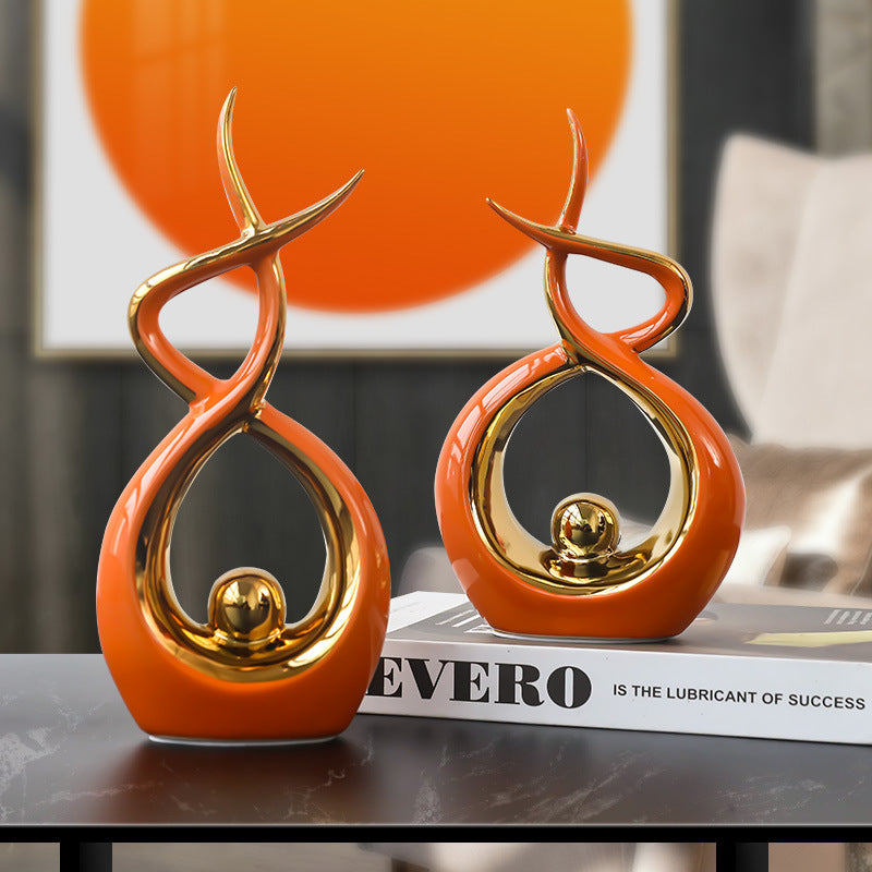 Set of 2 ceramic abstract art pieces, modern and stylish décor for home or office accents.