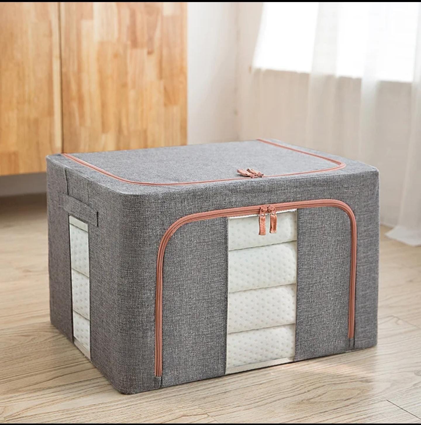 120-Litres Heavy-duty storage organizer with zipper for storing duvets, clothes, blankets, and household items
