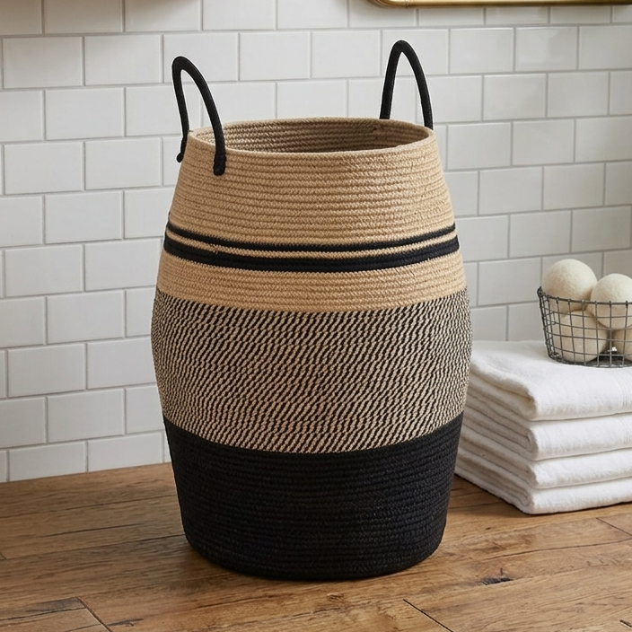Cotton Rope Woven Basket With Handles