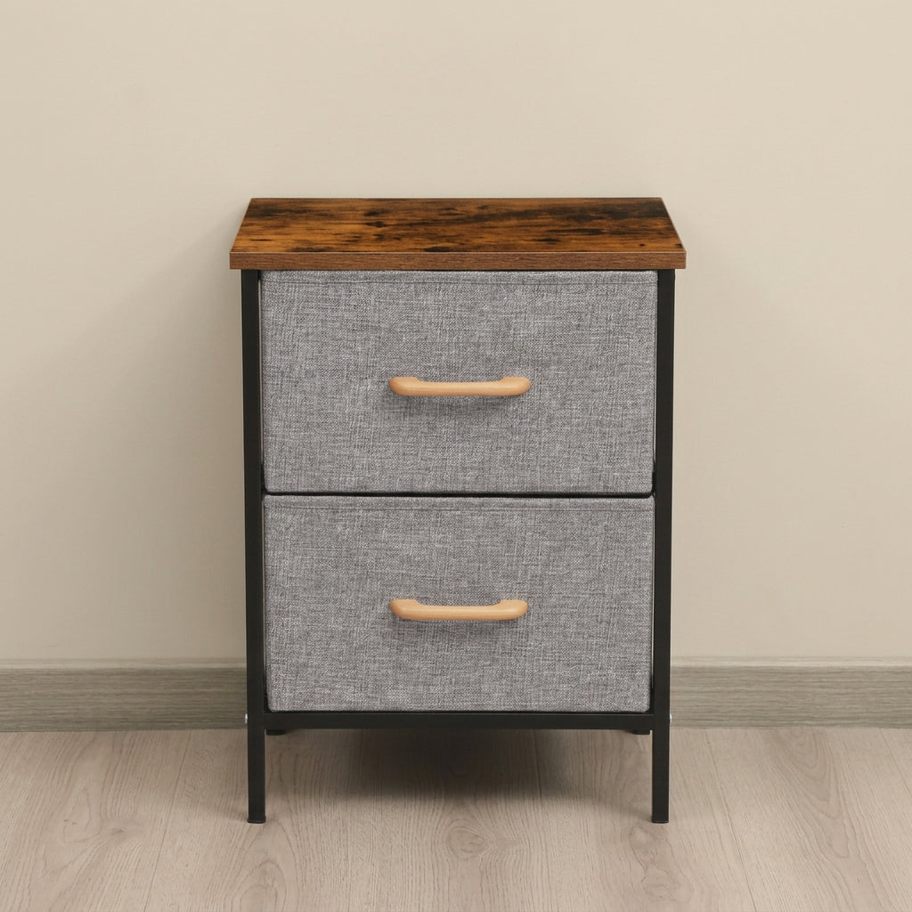 2-Drawer Fabric Bedside Storage Cabinet with Wooden Top