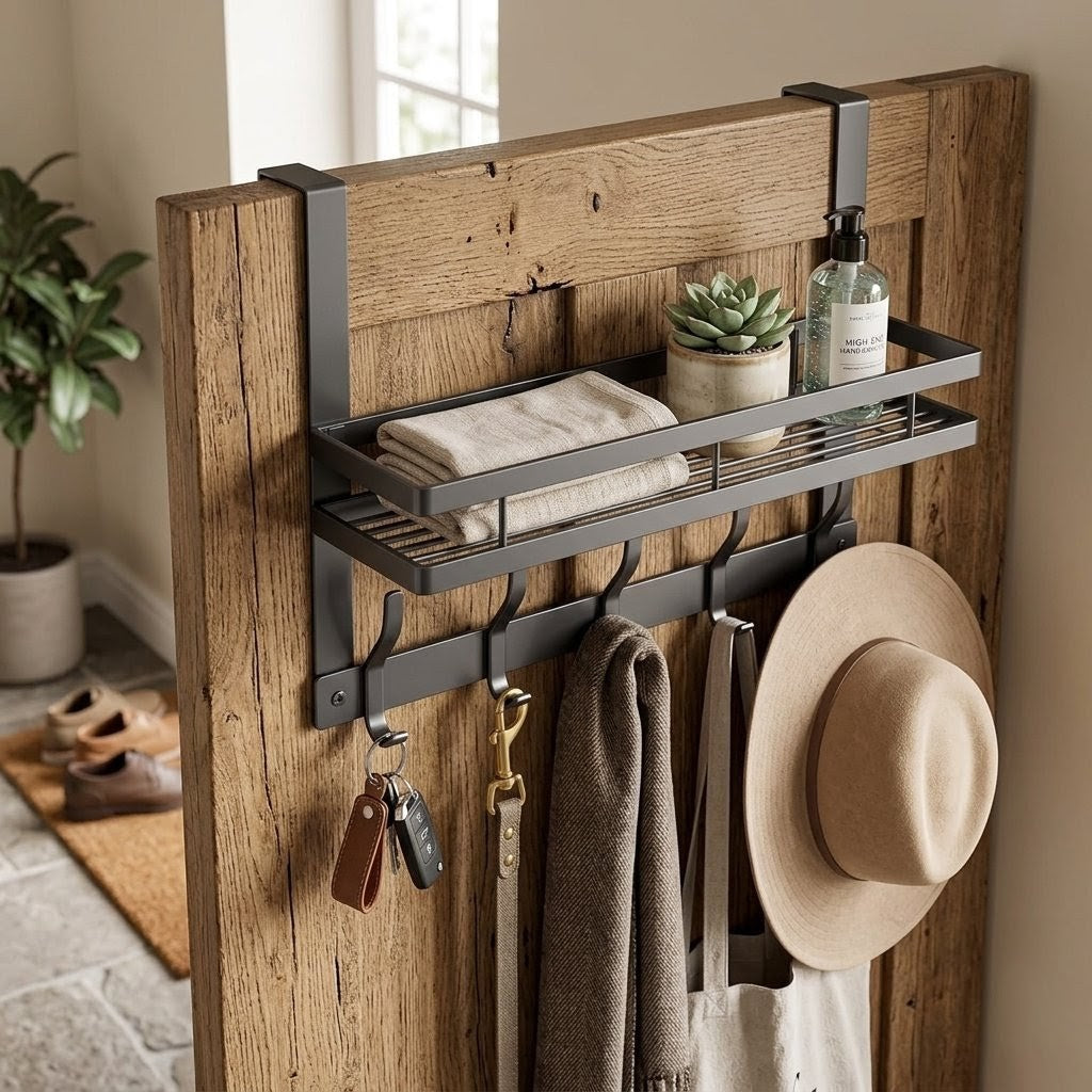 Over the Door Multipurpose Hanger with Hooks Metallic Organizer