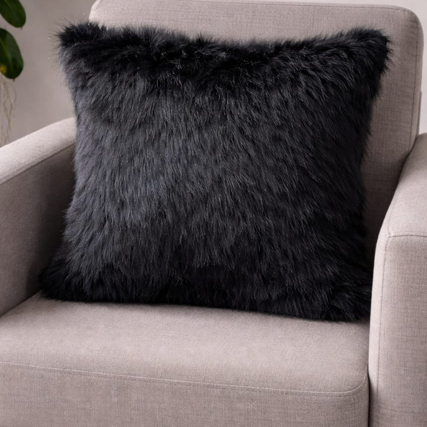 Soft faux fur cushion cover measuring 45 × 45 cm, ideal for sofas, beds, chairs, and luxury home décor.