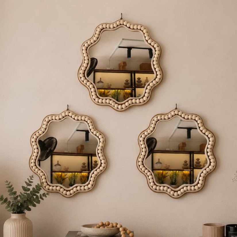 38 cm boho beaded irregular mirror and decorative tray with a unique versatile design for wall and tabletop décor.