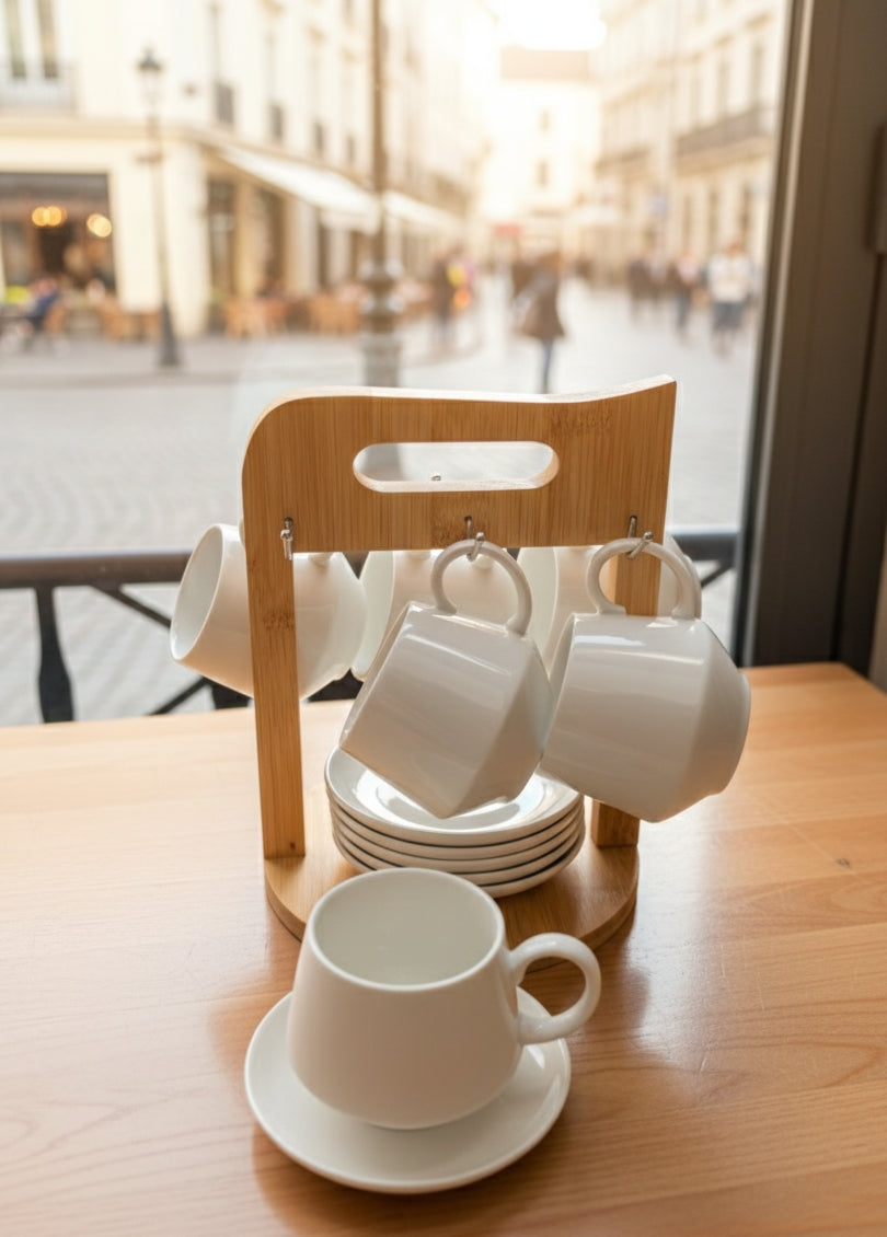 12Pcs Cappuccino Cups With Bamboo Stand