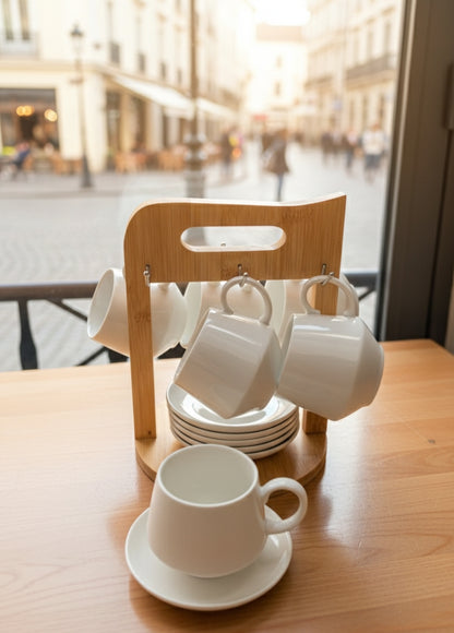 12Pcs Cappuccino Cups With Bamboo Stand