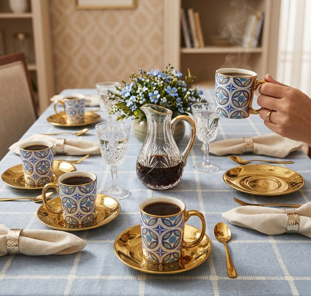 12 Piece Golden Cup And Saucer Set