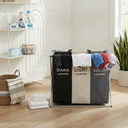 Foldable laundry basket with aluminium frame for clothes and toy storage.