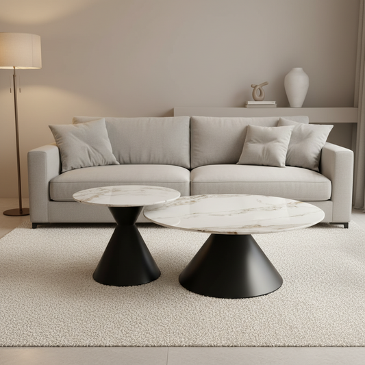 Nesting Coffee Table Set with Black Metal Base