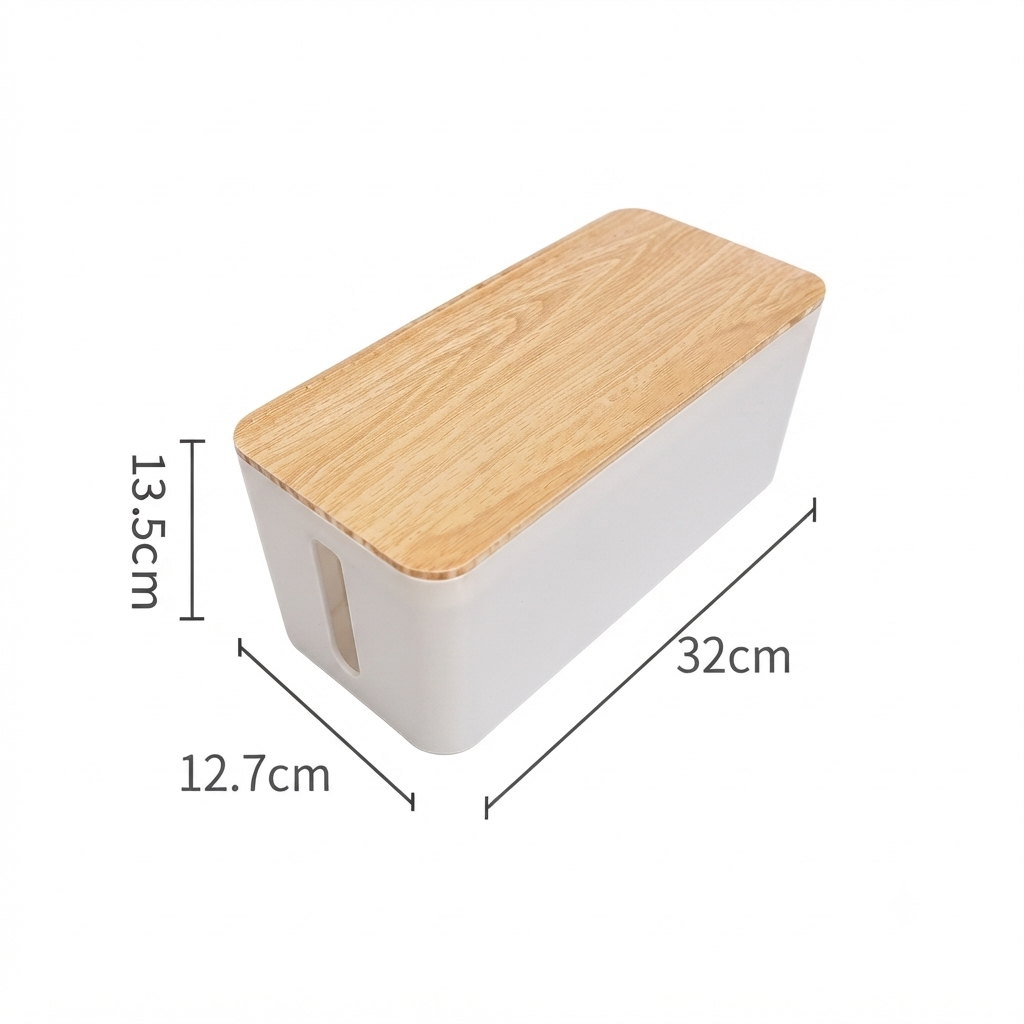 Cable Storage Box with Bamboo Lid