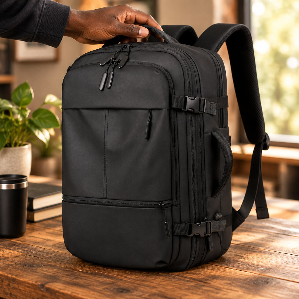 Multifunctional Expandable Unisex Backpack Black and Grey